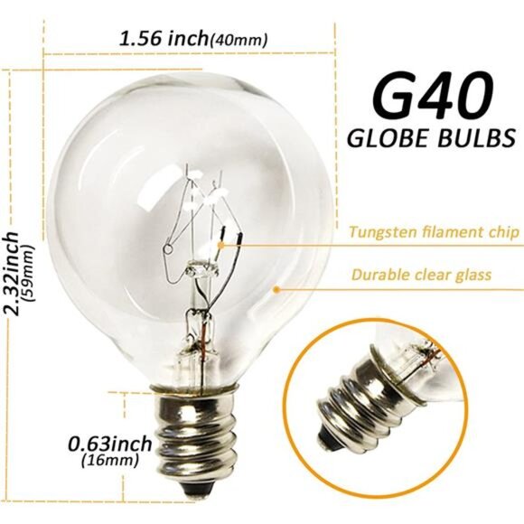 25Ft Globe String Lights, G40 Outdoor String Lights with 27 Clear Edison Bulbs - Picture 3 of 8
